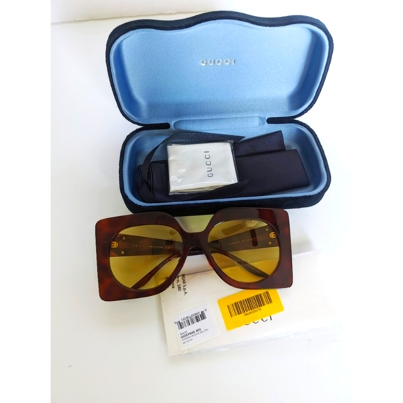GUCCI GG0784S Oversized Retro Square Sunglasses Yellow Lens - Picture 3 of 16